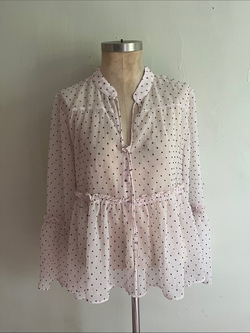 libby. edelman Pink Sheer Polka Dot Ruffle Blouse